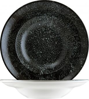 Gourmet Pastateller COSMOS BLACK tief rund Fahne, Ø 27 cm, weiß mit Envisio-Druck schwarz