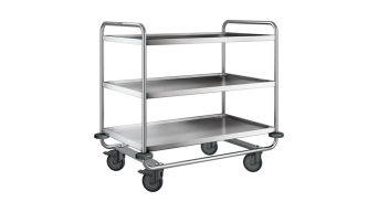 Servierwagen SW 10 x 6-3, Edelstahl, 3 Borde 1000 x 600 mm, Kunststoff-Rollen
