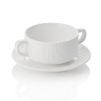 Suppentasse MAYA SHIRO inkl. Untertasse, 250 ml, weiß mit Relief