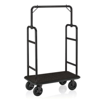 Gepäckwagen TRANSIT, 112 x 60 cm, CNS 18/8 schwarz pulverbeschichtet, schwarzer Teppich